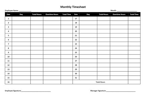 Printable Time Sheet