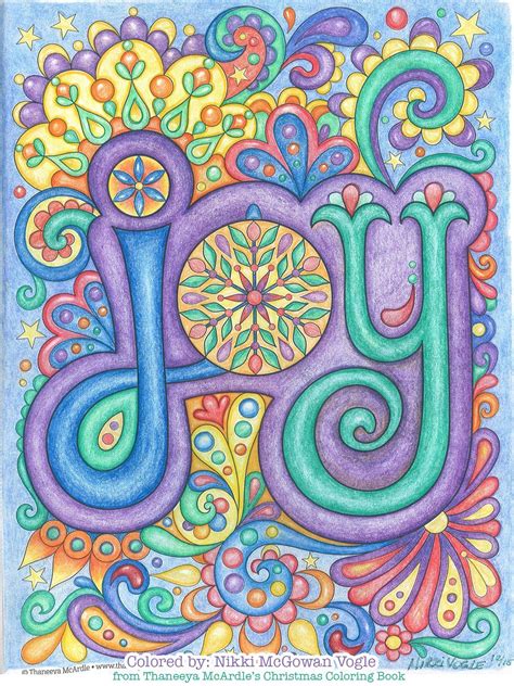 Joy coloring page from Thaneeya McArdle's Christmas Coloring Book Coloring Book Art, Mandala ...