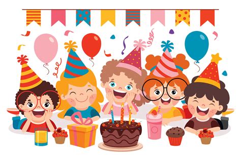 Cartoon Characters Celebrating Birthday Party 13480750 Vector Art at ...