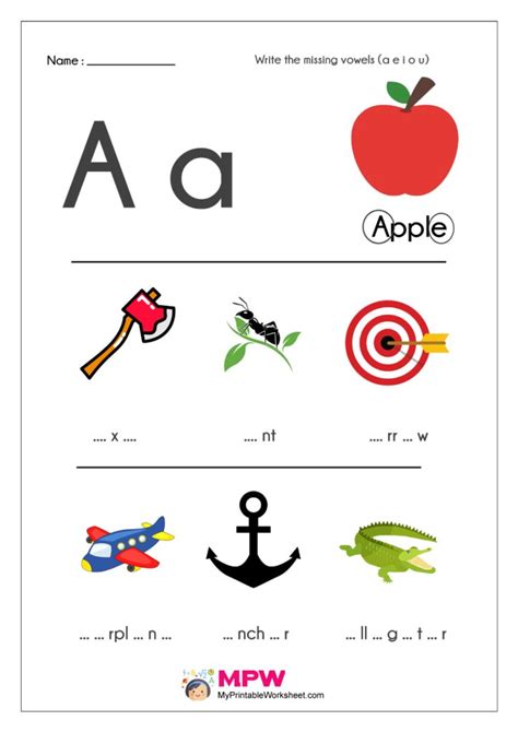 Missing Vowels Worksheets, a e i o u Vowels Worksheets for Kindergarten | Alphabet worksheets ...