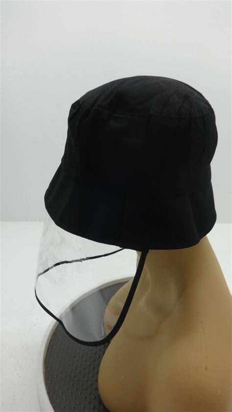 NWT BLACK COTTON BUCKET HAT WITH SNAP ON FACE SHIELD MASK UP TO 7.5 HAT ...