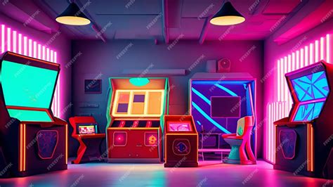 Premium AI Image | Retro inspired gaming room with arcade machines and neon lights