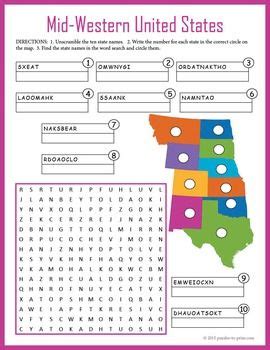 US Geography Worksheet - Mid-Western United States Word Search Puzzle ...