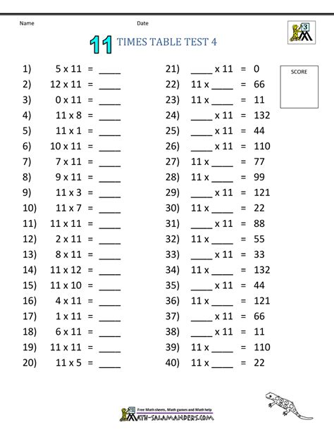 11 Times Tables Worksheets