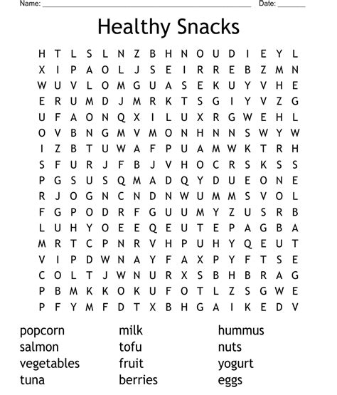Healthy Snacks Word Search - WordMint