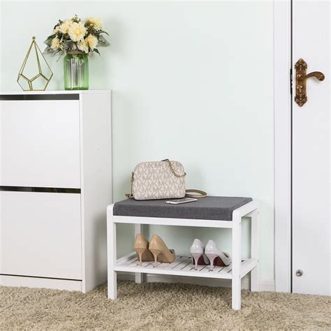 Modern Entryway Bench With Storage Small White With Grey Cushion 1 Person Seat | Interior Design ...