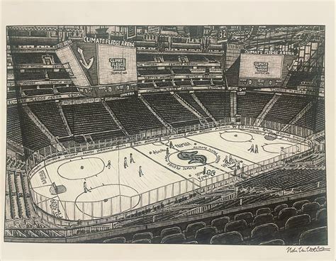 PRINT Drawing of Climate Pledge Arena Seattle Kraken Hockey Washington ...