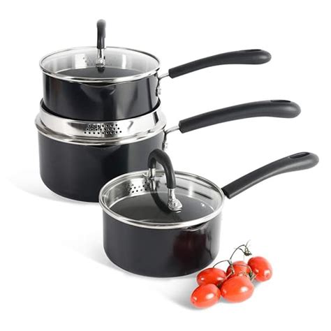 ProCook Gourmet Non-Stick Strain & Pour Induction Saucepan Set | 3 ...