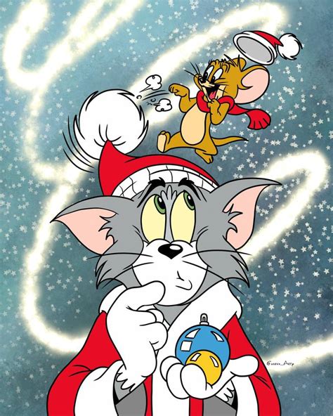 Tom and Jerry celebrate Christmas Mixed Media by Olga Guseva | Saatchi Art