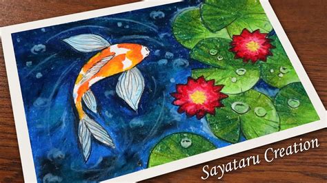 How to draw a Fish Swimming in Water | Water Lily Drawing with oil pastels - YouTube