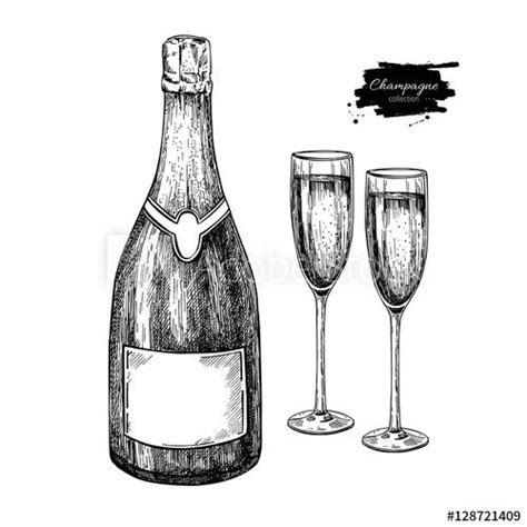 Champagne bottle and glass. Hand drawn isolated illustrat in 2021 | Bottle drawing, Champagne ...