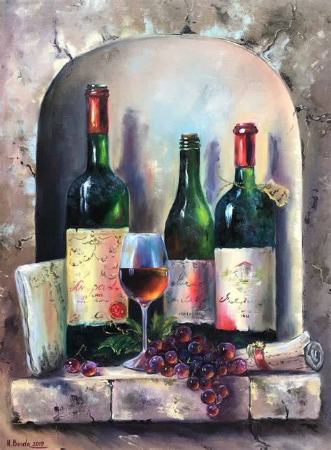 Wine Painting Grapes Original Art Still Life Oil Painting French County Vineyard Artwork Canvas ...