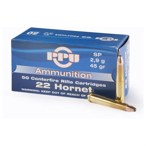 PPU .22 Hornet 45 grain SP 50 rounds - 222317, .22 Hornet Ammo at ...