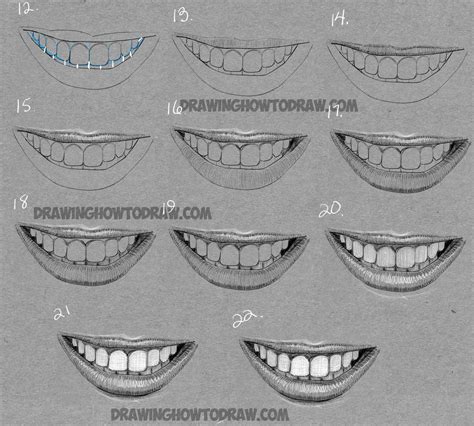 How to draw lips, Male, female, smiling, from the side