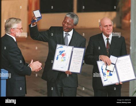 The nobel peace prize for 1993 shared between nelson mandela hi-res ...