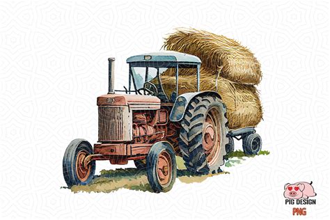 Old Tractor Watercolor Clipart Graphic by PIG.design · Creative Fabrica