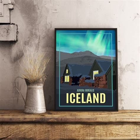 Iceland Aurora Borealis northern Lights Vintage Travel - Etsy