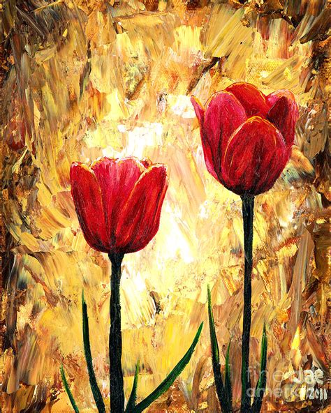 Red Tulips 2 Painting by Jeannette Bowen