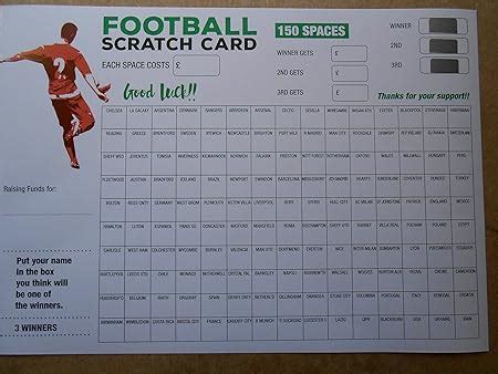 football scratch cards = 1 card- A3 sized - 150 spaces (COLOURED) and 3 different winners raise ...