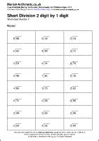 Short Division 2 digit by 1 digit Worksheets - Free Printable PDF