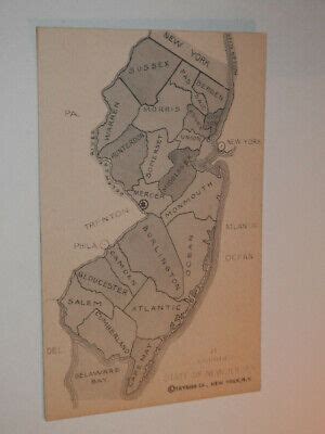 NEW JERSEY COUNTY MAP - OLD POSTCARD - Shows 21 Counties of New Jersey | eBay