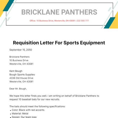 Requisition Letter for Sports Equipment Template - Edit Online ...