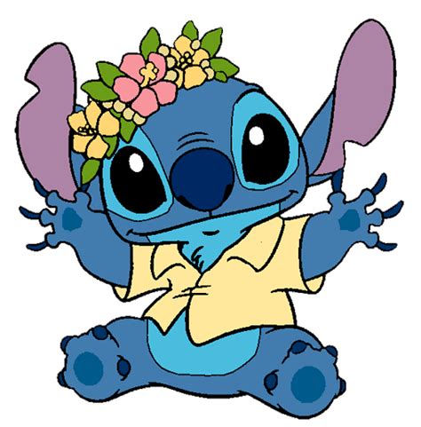 Stitch Blue Alien with Floral Crown Animation Clipart | PNG All