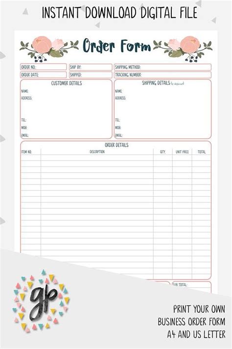 Free Craft Order Form Template - Printable Templates