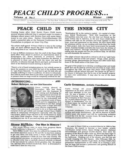 1983 to 2000: History As It Happened – The Newsletters | Peace Child ...