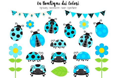 Blue Ladybug Clipart and Vectors By La Boutique Dei Colori | TheHungryJPEG