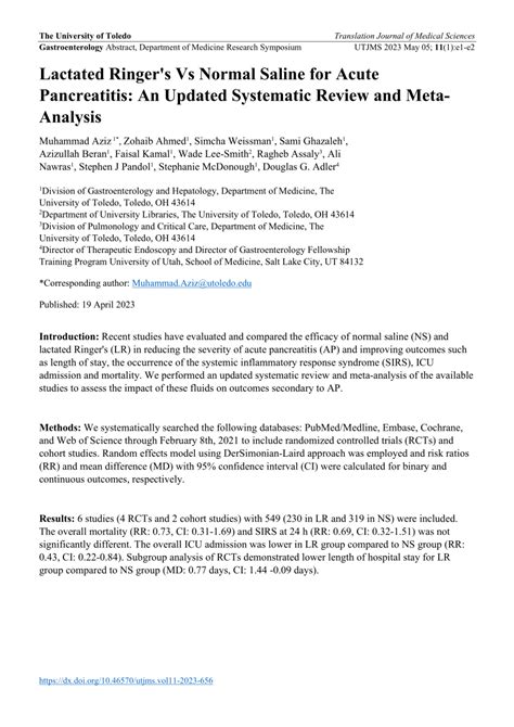 (PDF) Lactated Ringer's Vs Normal Saline for Acute Pancreatitis:: An ...