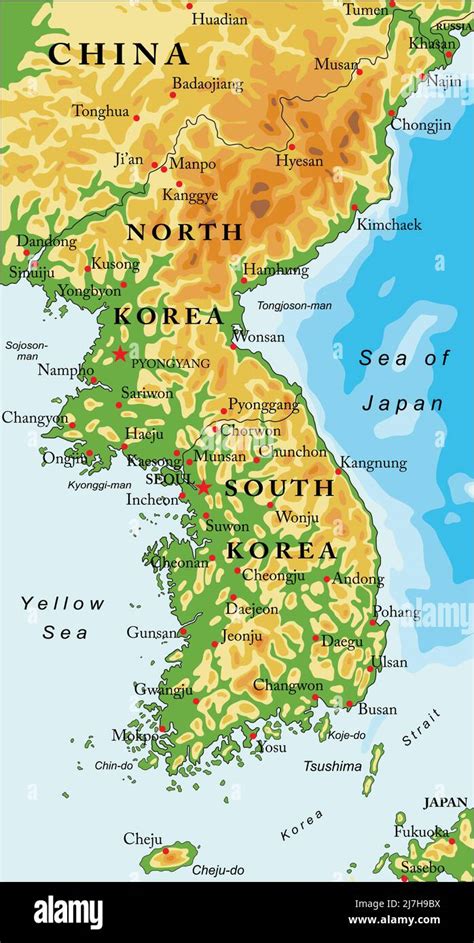 Highly detailed vector map of Korean peninsula with administrative regions,main cities and roads ...