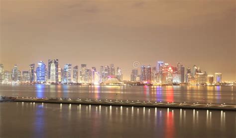 Doha Skyline at Night, Qatar Stock Image - Image of iconic, hotel ...