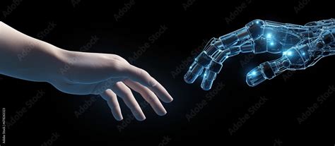 Technology humanoid Robot hand making help with human hand. 3d ...