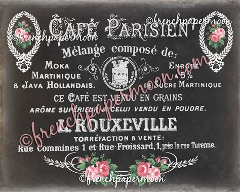 Chalkboard French Cafe, Shabby Vintage Roses, French Kitchen Sign Print ...