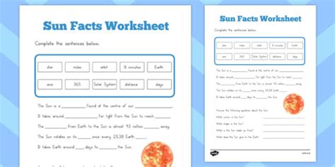 Sun Facts Worksheet (teacher made)