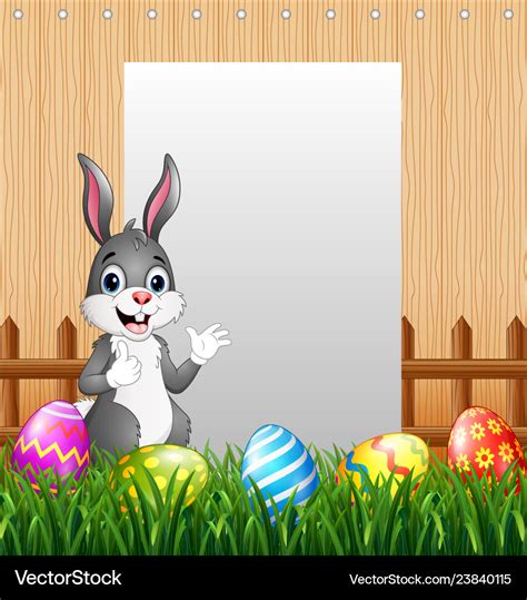 Easter bunnies with blank sign background Vector Image