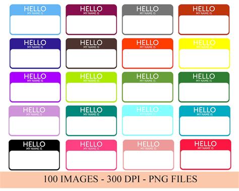 100 Rainbow Hello My Name is Printable Tags, Planner Stickers Printable ...