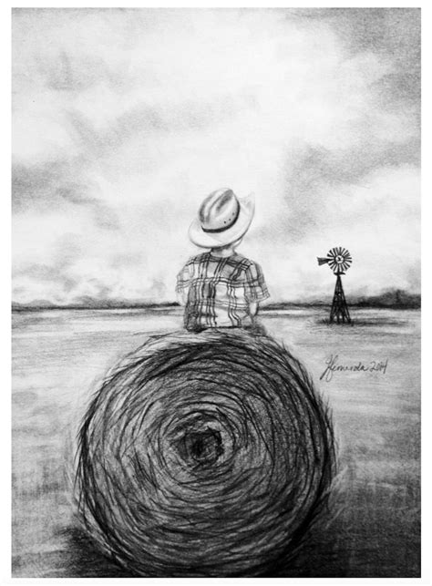 Pencil Drawing Print Farm Field - Etsy