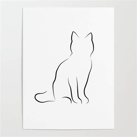 Minimalist Cat Line Drawing Art Poster by Peach On A Windowsill - 18" x 24" in 2021 | Minimalist ...