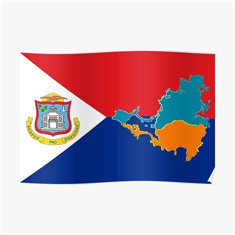 "Sint Maarten Flag with Map of St Saint Martin and Sint Maarten" Poster ...