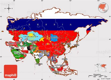 Flag Simple Map of Asia