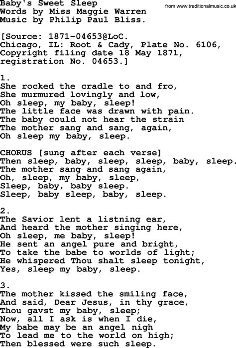 Baby's Sweet Sleep by Philip Bliss - Christian Hymn or Song lyrics