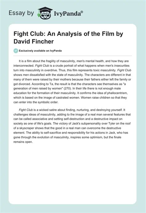 Fight Club: An Analysis of the Film by D. Fincher - 235 Words | Essay Example