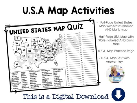 United States Map Quiz & Worksheet: USA Map Test With Practice Sheet ...