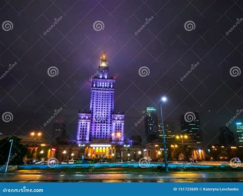 Evening View Warsaw and of Palace of Culture and Sciences One of the Main Travel Attractions ...