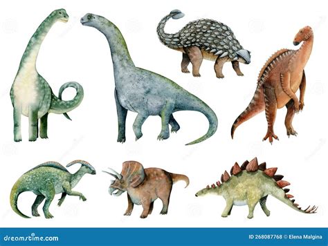 Watercolor Herbivores Dinosaurs Illustrations, Brachiosaurus ...