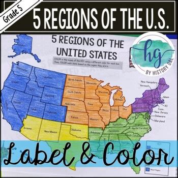 5 Regions of the United States Map Activity (Print and Digital) by History Gal