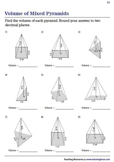 Volume Of Square Pyramid Worksheet