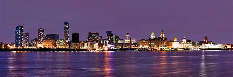 LIVERPOOL PURPLE SKYLINE AT NIGHT FROM SEACOMBE